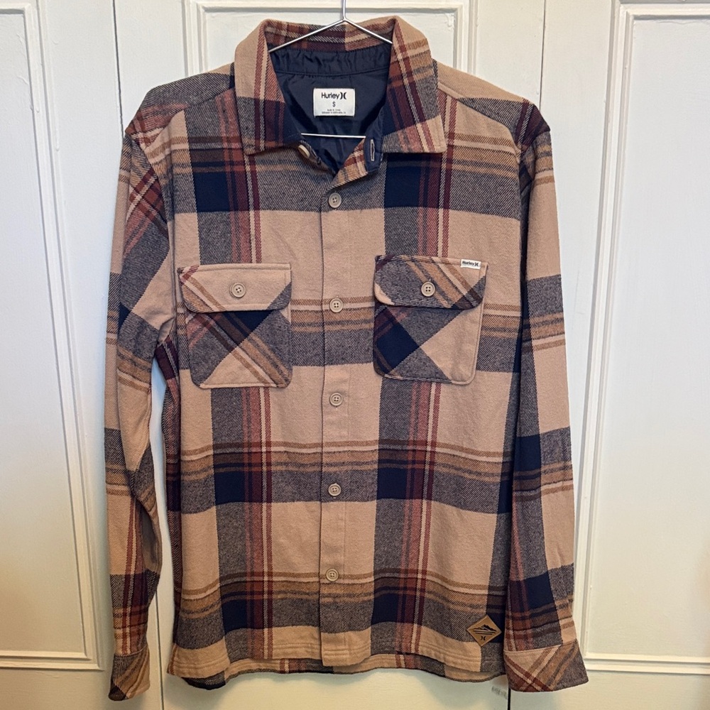Hurley Tan and Navy Santa cruz shorline flannel men’s